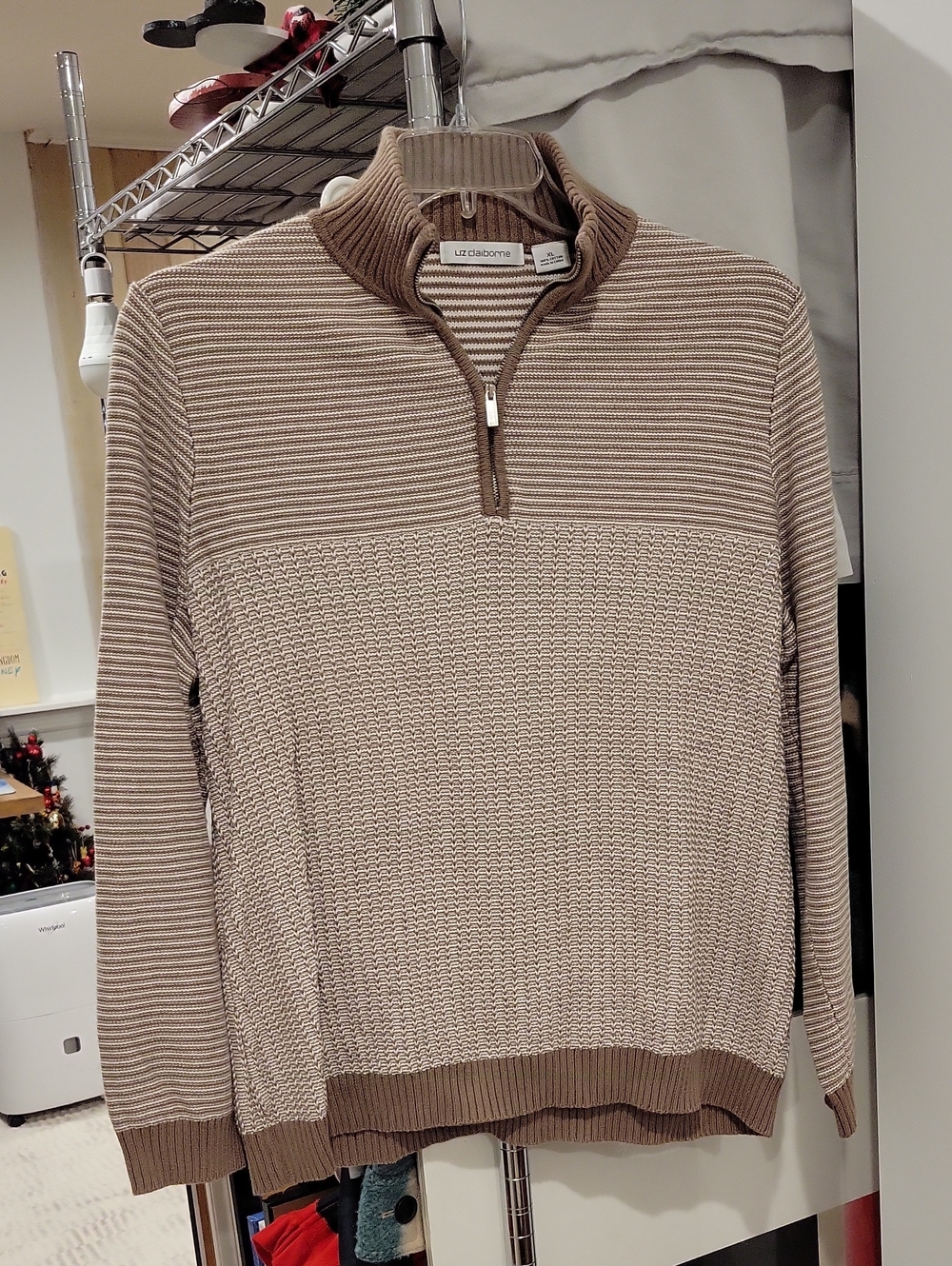 Liz Claiborne WomenSize XL Beige and Brown Half-Zip Pullover Sweater